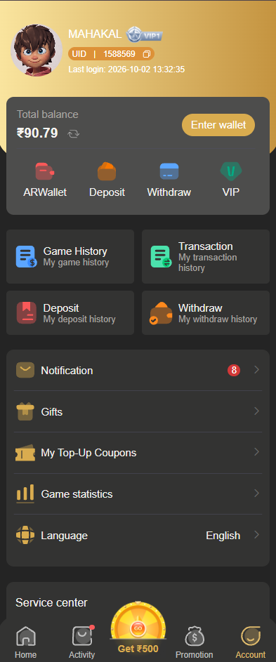 BDG Game Account Dashboard